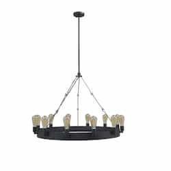 Justin Series Ring Chandelier, 12-Light, E26, Matte Black