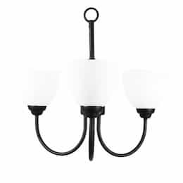 Laredo Chandelier w/ White Glass, 3-Light, E26, Matte Black