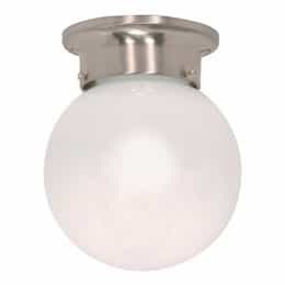 6" Ball Ceiling Light Fixture, Brushed Nickel, White Glass