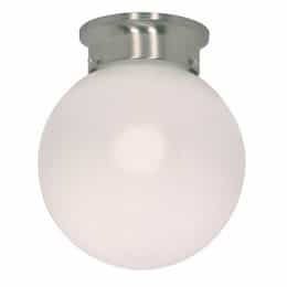 6" Flush Mount Light Fixture, Brushed Nickel, White Glass