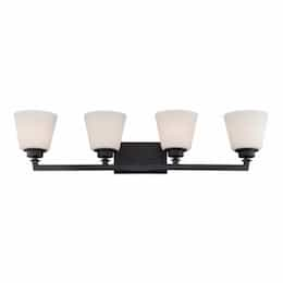 Mobili 4-Light Vanity Light Fixture, Aged Bronze, Satin White Glass