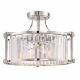 Krys 3-Light Crystal Semi-Flush Fixture, Polished Nickel