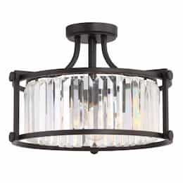 Krys 3-Light Crystal Semi-Flush Fixture, Aged Bronze