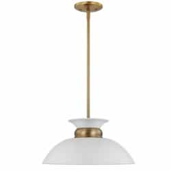 100W Perkins Pendant, 1-Light, 120V, White/Burnished Brass, Small