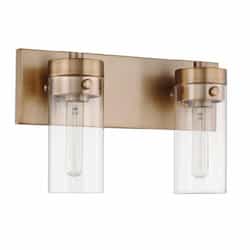60W Intersection Vanity 2-Light, 120V, Burnished Brass/Clear Glass