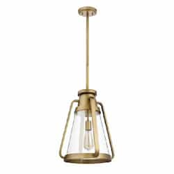 14-in 60W Everett Pendant, 120V, Natural Brass/Clear Glass