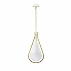 10-in Admiral Pendant Fixture w/oBulb, 120V, Matte White/Natural Brass