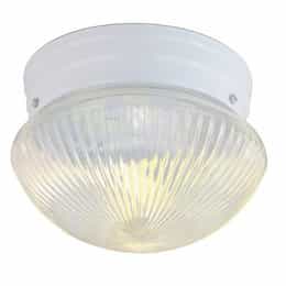 10" LED Flush Mount Light, White Finish, Medium Clear Ribbed Mushroom Shade