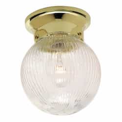 6" LED Flush Mount Light, Polished Brass, Clear Ribbed Round Glass Shade