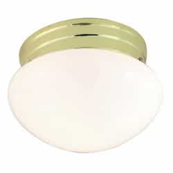 8" Flush Mount Ceiling Light Fixture, Polished Brass, White Glass