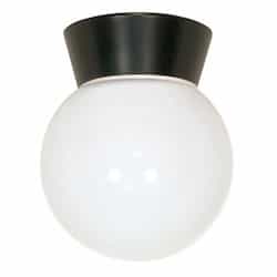 Utility Outdoor Ceiling Light, Bronzotic, White Glass Globe
