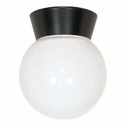 Utility Outdoor Ceiling Light, Black, White Glass Globe