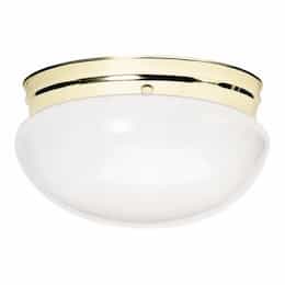 2-Light 12" Flush Mount Ceiling Light, Polished Brass, White Mushroom Glass
