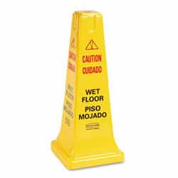 Yellow "Caution Wet Floor" Safety Cone in English & Spanish