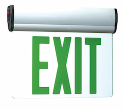 Royal Pacific Edge-Lit Exit Sign, Single Face, Ceiling Mount, SD, 120V/277V, GR/ALUM