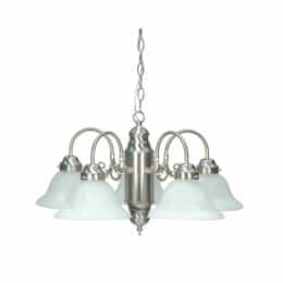 60W Chandelier w/ Alabaster Glass, 5 Lights, Brushed Nickel