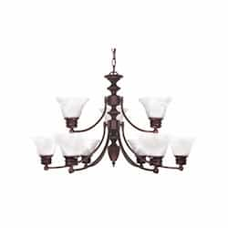 60W Empire Series Chandelier w/ Alabaster Glass, 2 Tier, 9 Lights, Old Bronze