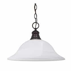 100W 16-in Hanging Pendant Fixture w/ Alabaster Glass, 1 Light, Old Bronze