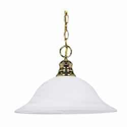 100W 16-in Hanging Pendant Fixture w/ Alabaster Glass, 1 Light, Polished Brass