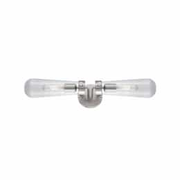 20W Beaker Series Wall Sconce w/ Clear Glass, 2 Lights, Brushed Nickel