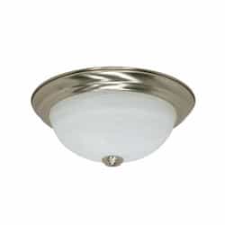 11-in 60W LED Flush Mount Fixture w/ Alabaster Glass, 2-Light, Brushed Nickel