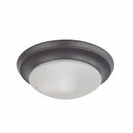 12-in 60W Flush Mount Fixture w/ Frosted White Glass, 1-Light, Mahogany Bronze