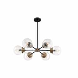 60W Axis Series Chandelier w/ Clear Glass, 6 Lights, Matte Black & Brass