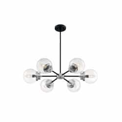 60W Axis Series Chandelier w/ Clear Glass, 6 Lights, Matte Black & Brushed Nickel