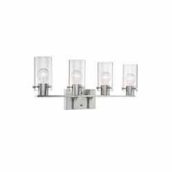 60W Sommerset Series Vanity Light w/ Clear Glass, 4 Lights, Brushed Nickel