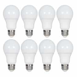 9W LED A19 Bulb, Non-Dimmable, 750lm, 80CRI, 120V, 2700K, White, 8PK