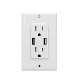 15 Amp Duplex Receptacle, USB Charger & Tamper Resistant, White