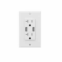 USI 20 Amp Duplex Receptacle, USB Charger & Tamper Resistant, White