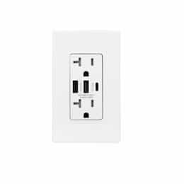 USI 20 Amp Duplex Receptacle, Type A & C USB, Tamper Resistant, White