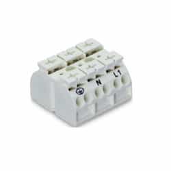Chassis Mount Terminal Strip, 4 Conductor, PE-N-L1, 3-Pole, 3 Snap-in Feet, White