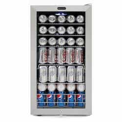 85W Beverage Refrigerator, 120-Can, 115V, Stainless Steel & White