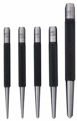 LS Starrett 5 Piece Steel Center Punch Set with Round Stock Shape and Pointed Tip