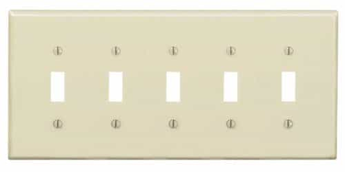 GP 5-Gang Plastic Toggle Switch Wall Plate, Ivory