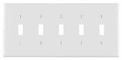 GP 5-Gang Plastic Toggle Switch Wall Plate, White