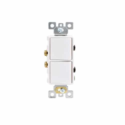Aida 15A Combination Decora Switch, (2) Single Pole, 120V, White