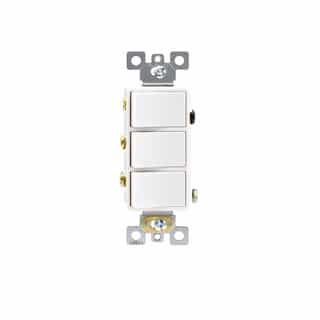 15A Combination Decora Switch, (3) Single Pole, 120V, White
