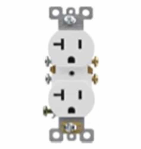 Aida 20 Amp Residential Duplex Outlet, Side Wire, White