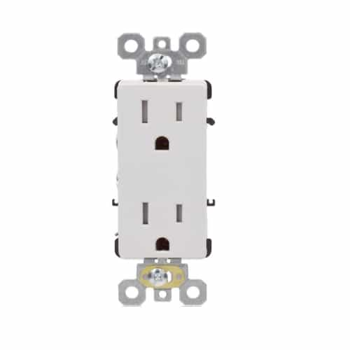 Aida 15A Decora Duplex Receptacle, TR, Side & Back Wire, 125V, White