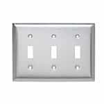 3-Gang Wall Plate, Toggle, Stainless Steel