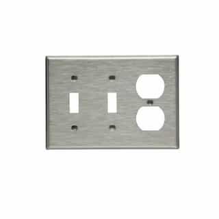 3-Gang Duplex & Toggle Combo Wall Plate, Stainless Steel