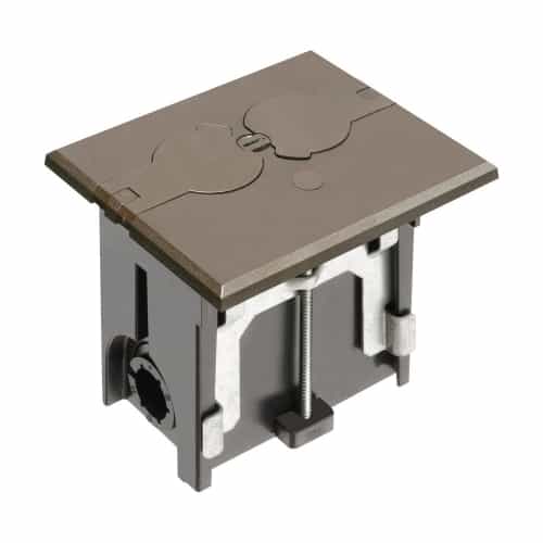 Arlington Industries Adjustable Floor Box w/ Flip Lid & Receptacle, Rectangular, Brown