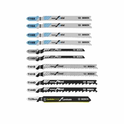 Bosch 11 pc. Jig Saw Blade Set w/ Case, T-Shank, Laminate/Wood/Metal