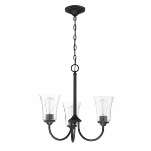 Craftmade Gwyneth Chandelier Fixture w/o Bulbs, 3 Lights, Flat Black/Clear Glass