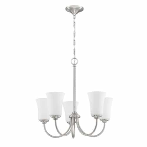 Craftmade Gwyneth Chandelier Fixture w/o Bulbs, 5 Lights, Nickel/White Glass