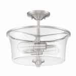 Gwyneth Semi Flush Fixture w/o Bulbs, 2 Lights, Nickel/Clear Glass