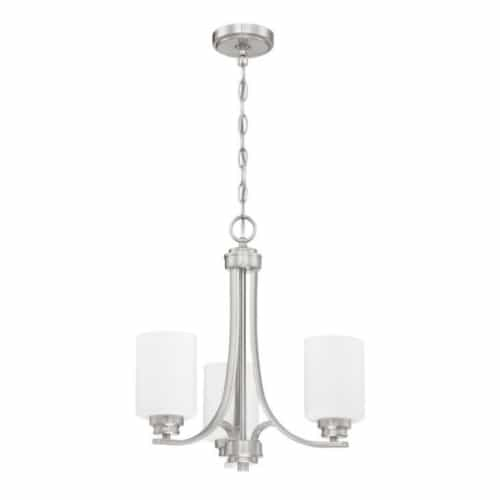 Craftmade Bolden Chandelier Fixture w/o Bulbs, 3 Lights, E26, Nickel/White Glass